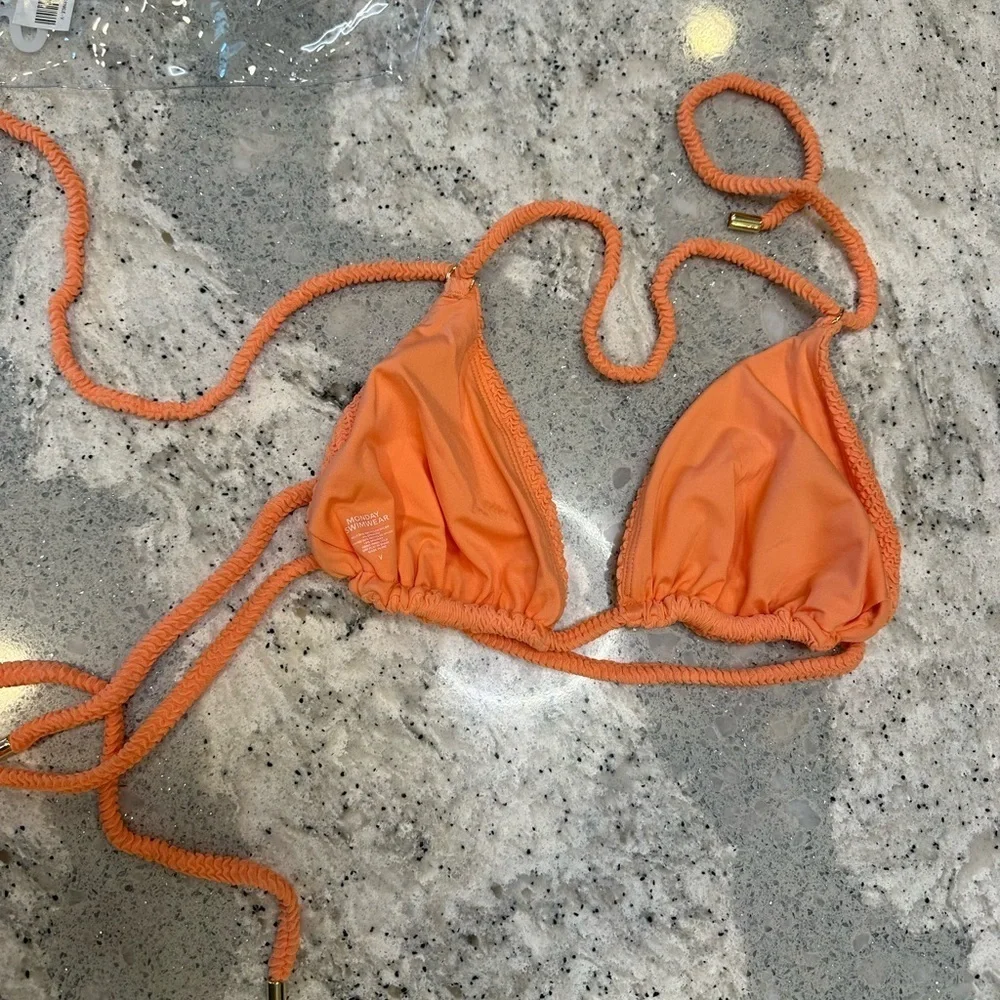 Monday Swimwear Summer Peach Crinkle Hanalei Top Size V